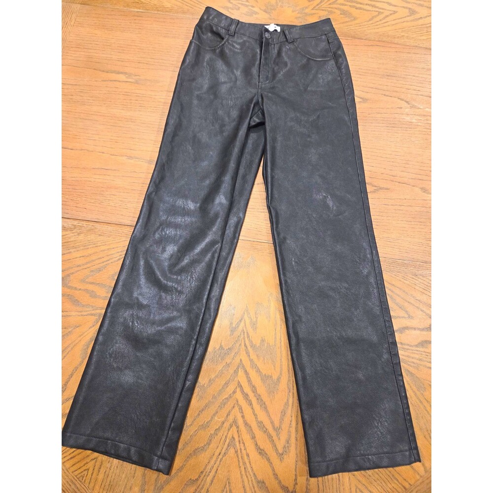 Garage Womens 3 Black Faux Leather Straight Leg Pants Y2K Moto Biker Edgy Grunge